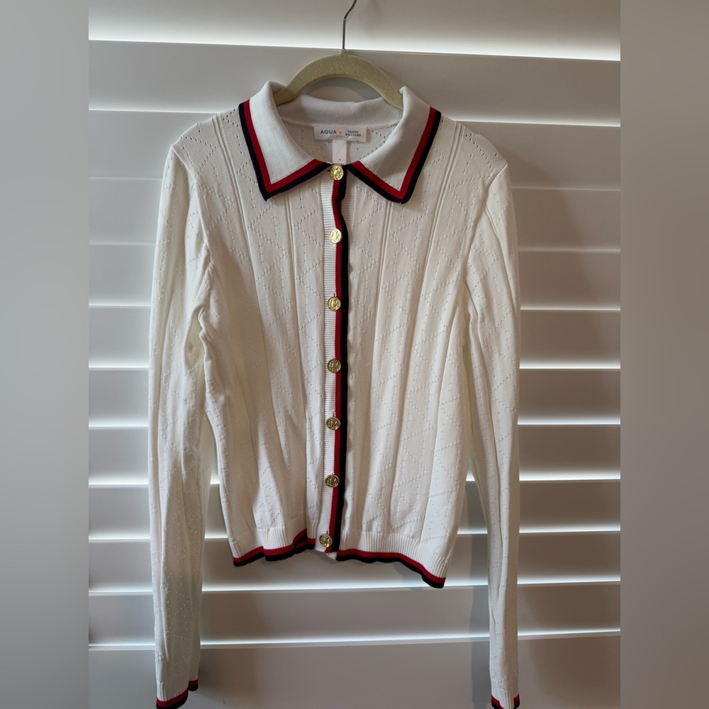 Aqua x Venus Williams contrast piping preppy cardigan